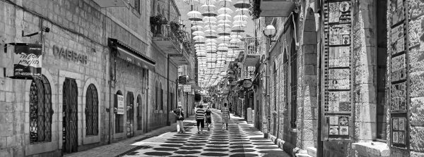 The umbrella alley is black and white